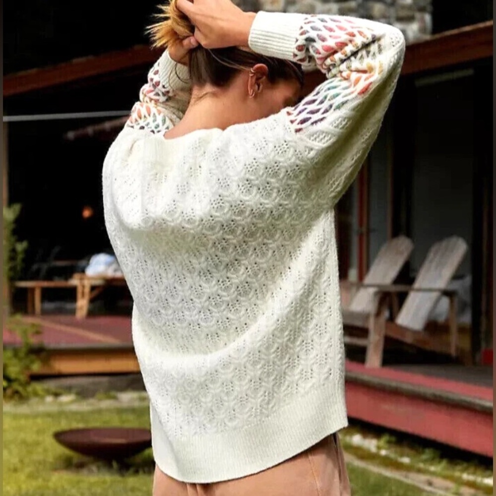Anthropologie Maeve V-Neck Cable-Knit Wool Rainbow Sweater - Picture 3 of 7